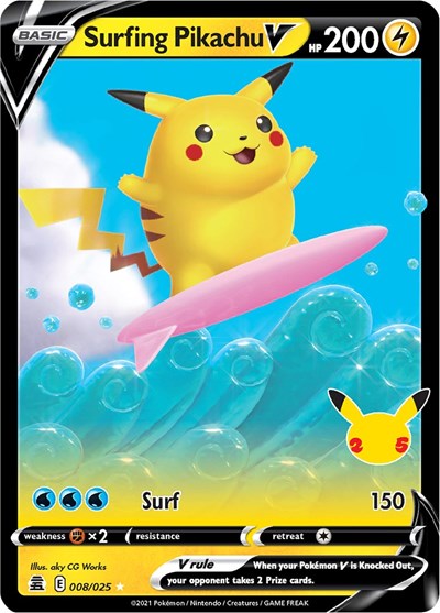 Surfing Pikachu V (Celebrations) Light Play Holofoil