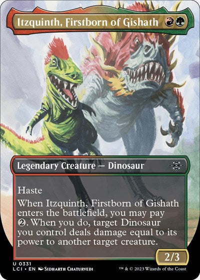 Itzquinth, Firstborn of Gishath (Borderless) (The Lost Caverns of Ixalan) Light Play Foil