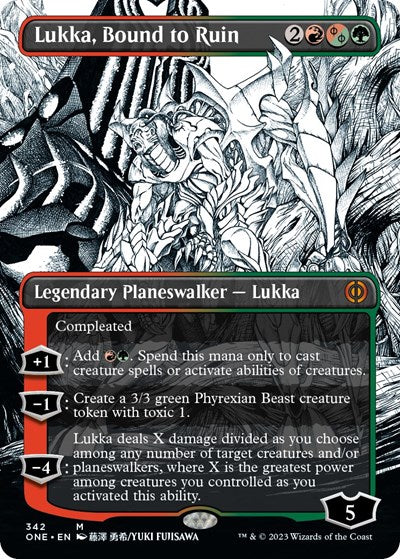 Lukka, Bound to Ruin (Borderless) (Phyrexia: All Will Be One) Light Play