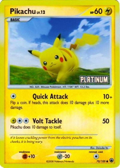 Pikachu - 70/100 (Platinum) (Burger King Promos) Damaged / Poor Reverse Holofoil