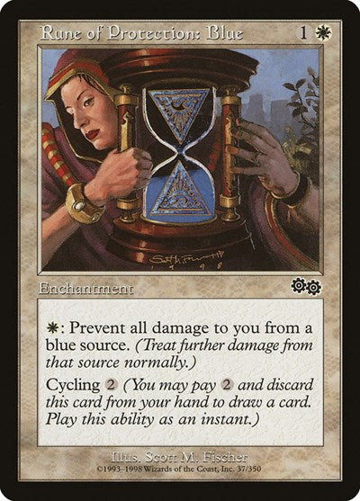 Rune of Protection: Blue (Urza's Saga) Light Play