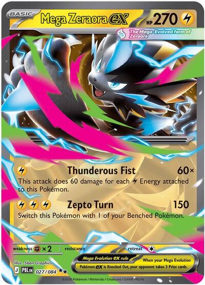 Mega Zeraora ex - 027 (ME05: Pitch Black) Light Play Holofoil