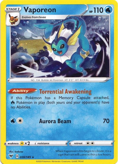 Vaporeon - 030/185 (Cosmos Holo) (Miscellaneous Cards & Products) Damaged / Poor Holofoil