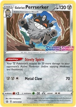 Galarian Perrserker - SWSH008 (Prerelease Promo) (SWSH: Sword & Shield Promo Cards) Near Mint Holofoil