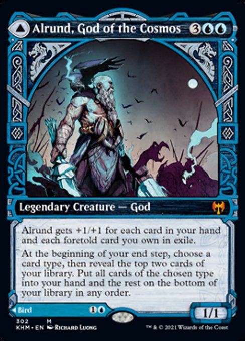 Alrund, God of the Cosmos / Hakka, Whispering Raven (Showcase) (Kaldheim) Light Play Foil