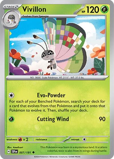 Vivillon - 007 (SV08: Surging Sparks) Light Play Reverse Holofoil