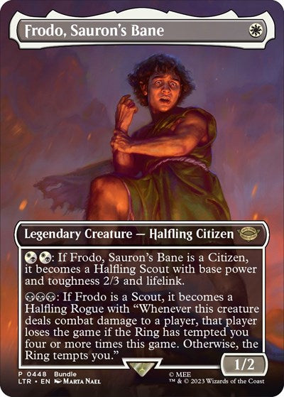 Frodo, Sauron's Bane (Borderless) (Universes Beyond: The Lord of the Rings: Tales of Middle-earth) Light Play Foil