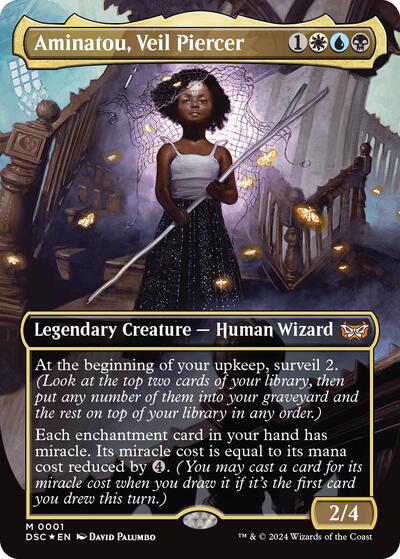 Aminatou, Veil Piercer (Borderless) (Commander: Duskmourn: House of Horror) Light Play Foil