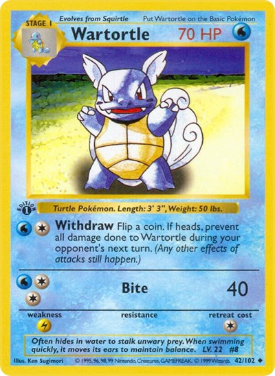 Wartortle (Base Set (Shadowless)) Near Mint Unlimited