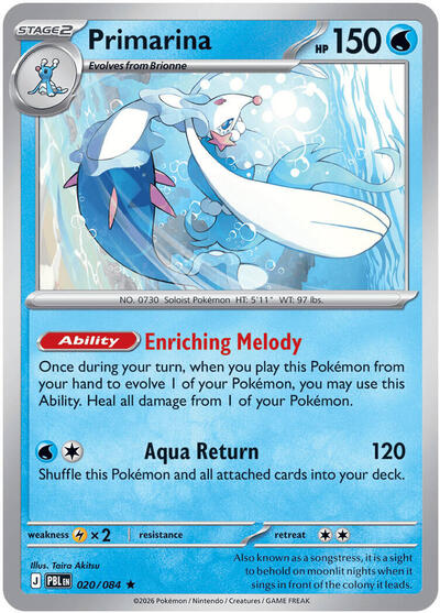 Primarina - 020 (ME05: Pitch Black) Light Play Holofoil