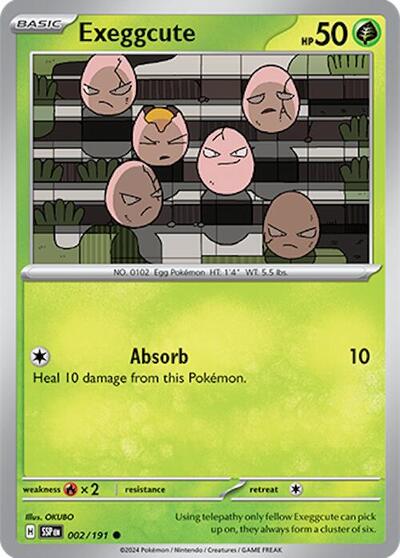 Exeggcute - 002 (SV08: Surging Sparks) Light Play Reverse Holofoil