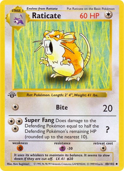 Raticate (Base Set (Shadowless)) Near Mint 1st Edition