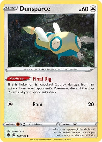 Dunsparce (SWSH03: Darkness Ablaze) Light Play