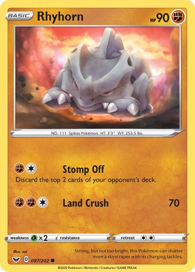 Rhyhorn (097) (SWSH01: Sword & Shield Base Set) Light Play Reverse Holofoil