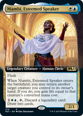 Niambi, Esteemed Speaker (Extended Art) (Magic 2021 Core Set) Light Play