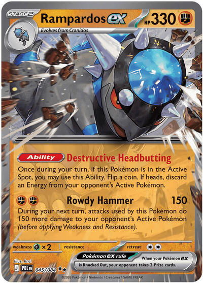 Rampardos ex - 045 (ME05: Pitch Black) Light Play Holofoil
