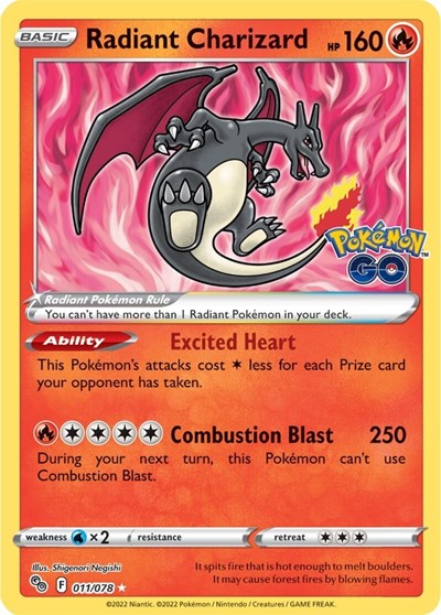 Radiant Charizard (Pokemon GO) Light Play Holofoil