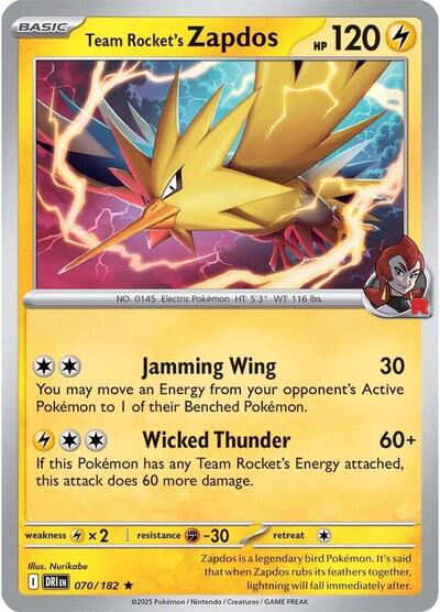 Team Rocket's Zapdos (SV10: Destined Rivals) Light Play Holofoil