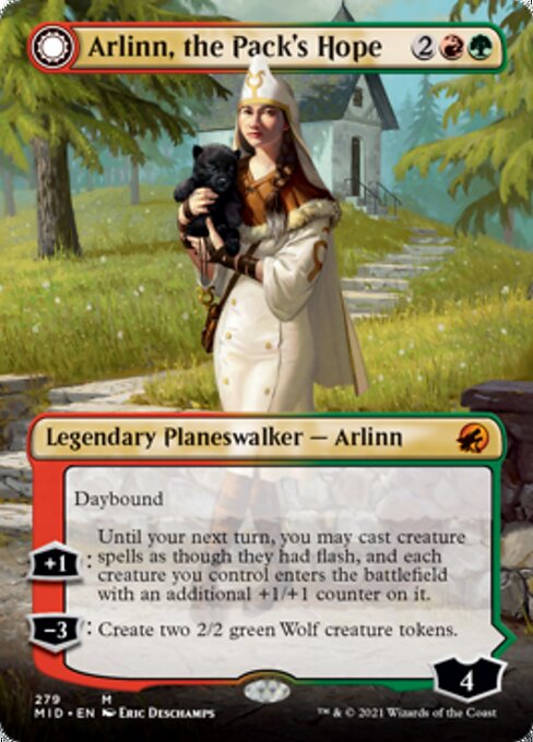 Arlinn, the Pack's Hope / Arlinn, the Moon's Fury (Borderless) (Innistrad: Midnight Hunt) Light Play