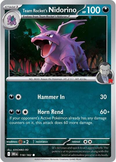 Team Rocket's Nidorino (SV10: Destined Rivals) Light Play Reverse Holofoil