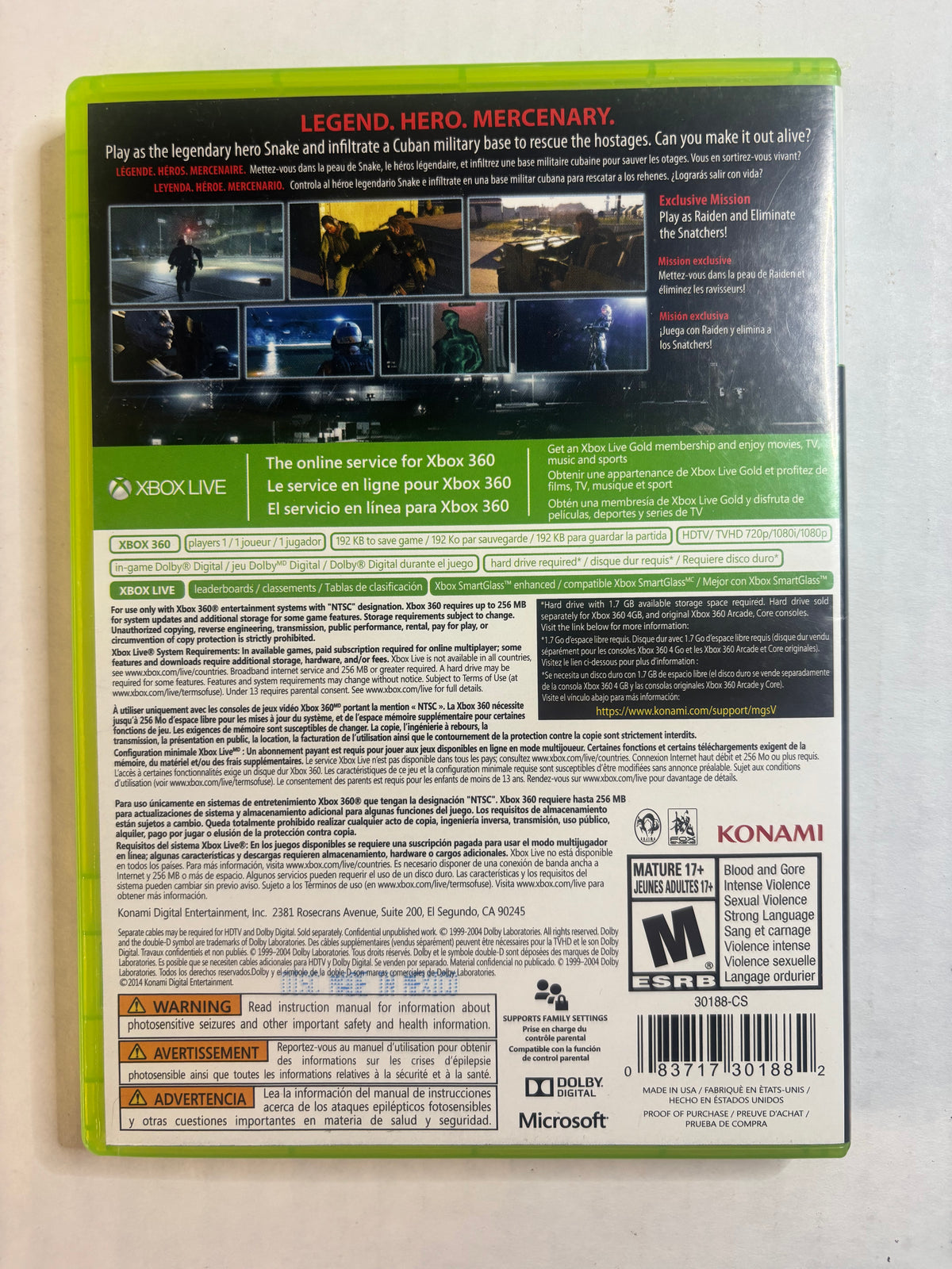 Metal Gear Solid V Ground Zeros (Xbox 360) (No Manual) (Tested/Working)