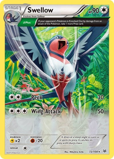 Swellow (72 Delta) (XY Roaring Skies) Damaged / Poor Holofoil