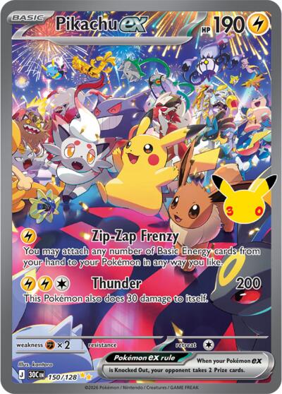 Pikachu ex - 150 (ME: 30th Celebration) Near Mint Holofoil