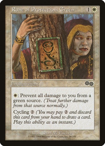 Rune of Protection: Green (Urza's Saga) Light Play