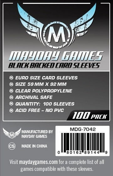 Mayday - Standard Euro Sleeves Black Backed 59Mmx92Mm 100Ct