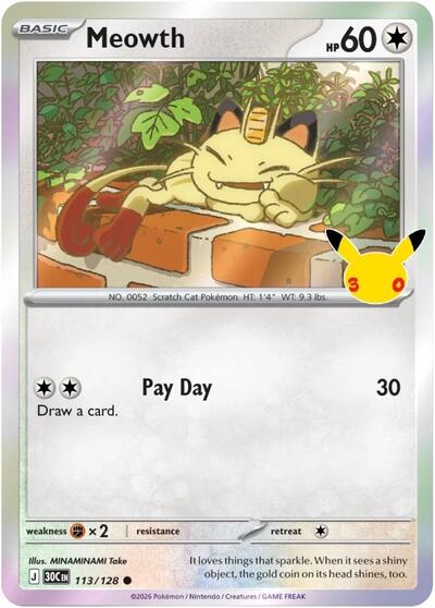 Meowth - 113 (ME: 30th Celebration) Light Play Holofoil
