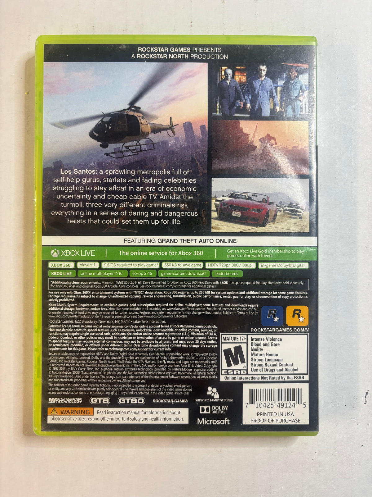 Grand Theft Auto V (Xbox 360) (Complete in Box) (Tested/Working)