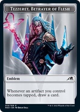 Emblem - Tezzeret, Betrayer of Flesh (Kamigawa: Neon Dynasty) Light Play