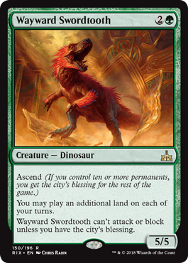 Wayward Swordtooth (Rivals of Ixalan) Light Play Foil