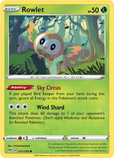 Rowlet (SWSH03: Darkness Ablaze) Light Play