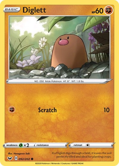Diglett (SWSH01: Sword & Shield Base Set) Light Play