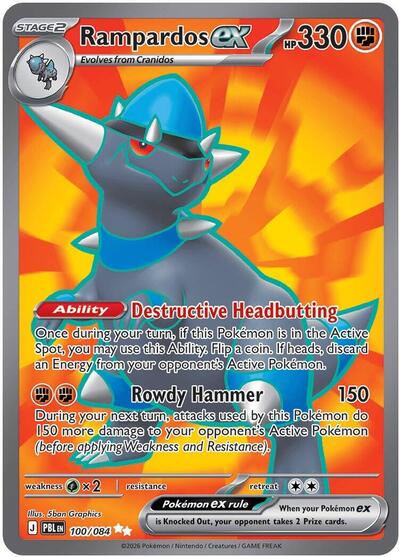 Rampardos ex - 100 (ME05: Pitch Black) Light Play Holofoil