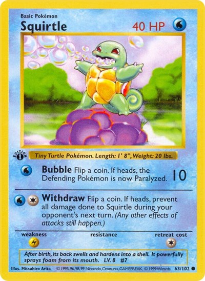 Squirtle (Base Set (Shadowless)) Near Mint 1st Edition