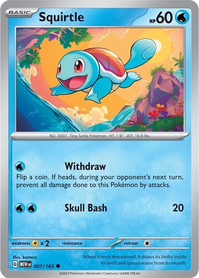 Squirtle - 007 (Scarlet and Violet: 151) Light Play Reverse Holofoil