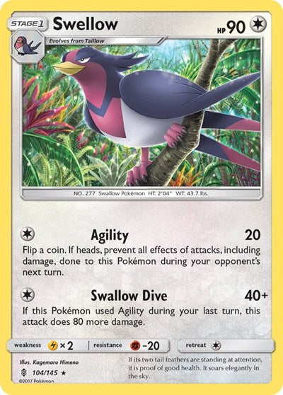 Swellow (SM - Guardians Rising) Heavy Play