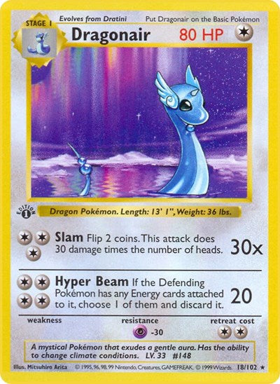 Dragonair (Base Set (Shadowless)) Medium Play Unlimited