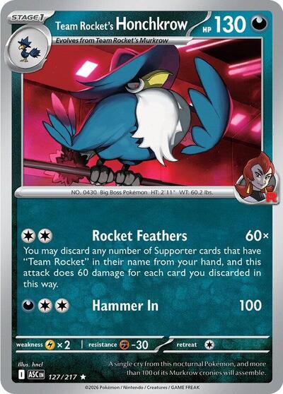 Team Rocket's Honchkrow (ME: Ascended Heroes) Light Play Holofoil