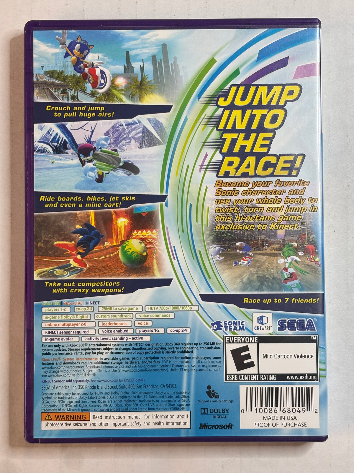 Sonic Free Riders (Xbox 360) (Complete In Box) (Tested/Working)