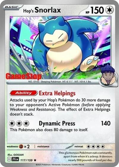 Hop's Snorlax - 117/159 (GameStop) (Cosmos Holo) (SV09: Journey Together) Near Mint Holofoil