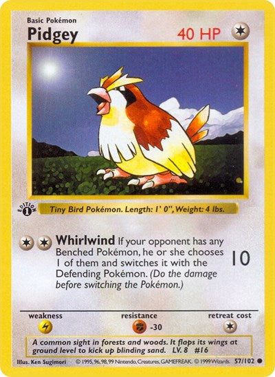 Pidgey (Base Set (Shadowless)) Near Mint 1st Edition