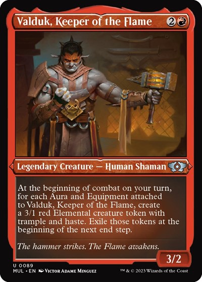 Valduk, Keeper of the Flame (Foil Etched) (March of the Machine: Multiverse Legends) Light Play Foil