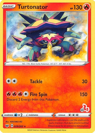 Turtonator - 029/202 ( 39 Cinderace Stamped) (Battle Academy 2022) Heavy Play