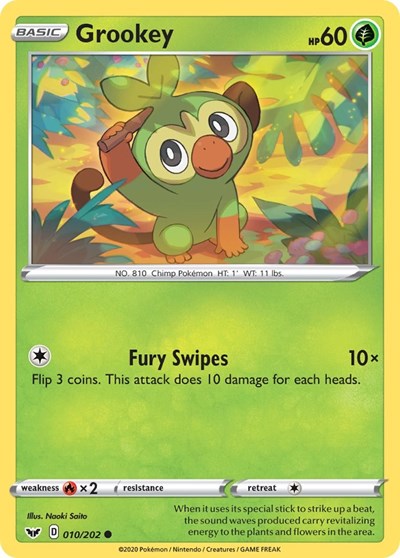Grookey (010) (SWSH01: Sword & Shield Base Set) Light Play Reverse Holofoil