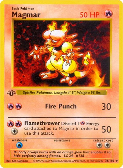 Magmar (Base Set (Shadowless)) Near Mint 1st Edition
