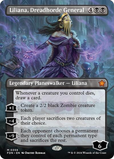 Liliana, Dreadhorde General (Borderless) (Foundations) Light Play Foil