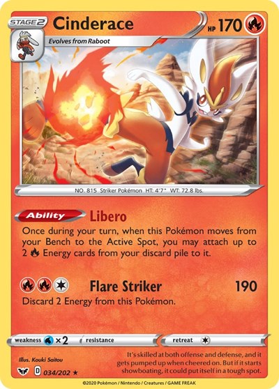 Cinderace - 034/202 (Non-Holo) (Deck Exclusives) Light Play